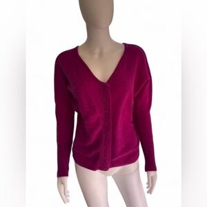 Magenta Button Front Cardigan Sweater – V Neck Long Sleeve | Fits like a Small